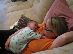 Taking a quick nap with Mommy...